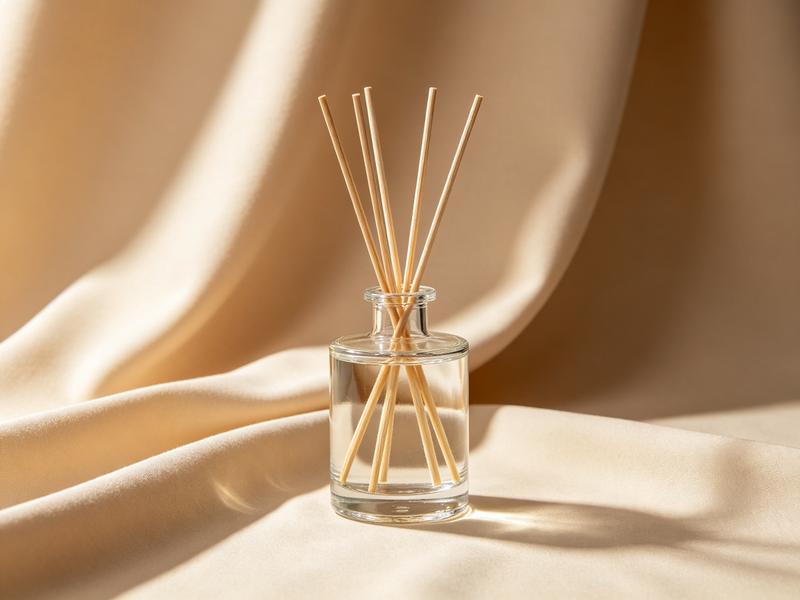 Illustration of a reed diffuser bottle with rattan sticks