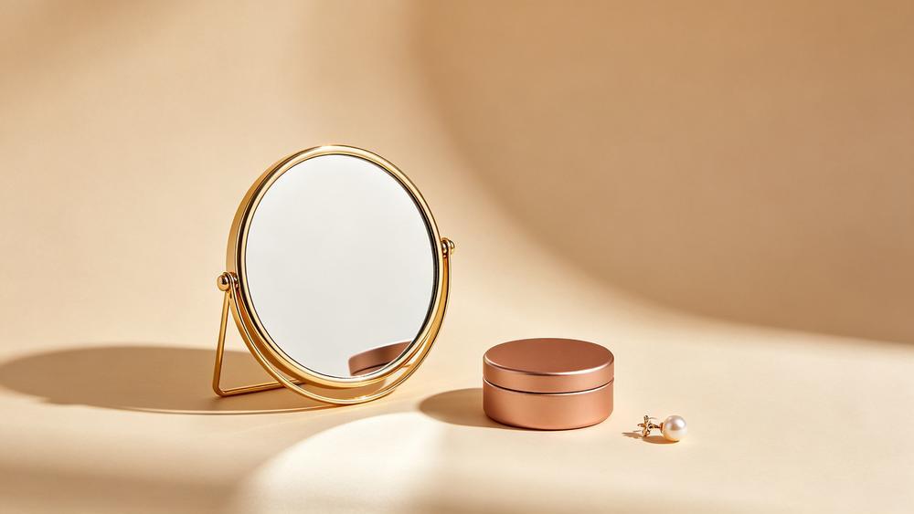 Illustration of a hand mirror and jewelry tin