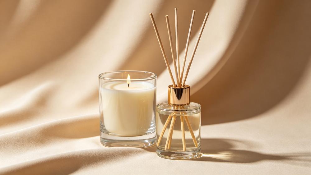 Illustration of a scented candle and reed diffuser